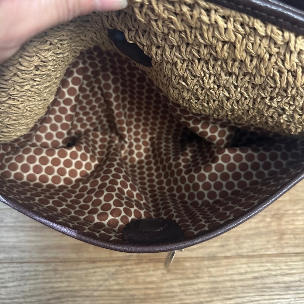 Brighton Straw Crossbody Bag Brown Faux Croc Leather Trim Heart Accents Boho Y2K - Picture 5 of 11